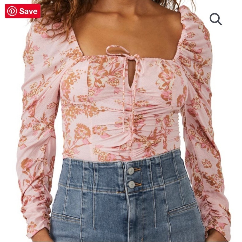 NWOT Free People Hilary Print Keyhole Neck Top Size XL